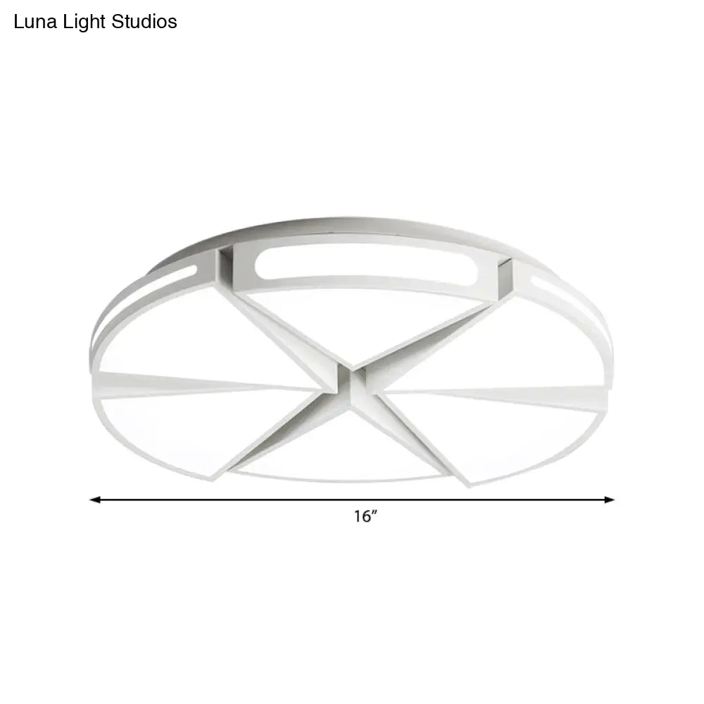 Modern White Round Ceiling Light For Kitchen Metal Flush Mount - 16/19.5 Lights With Black Accents