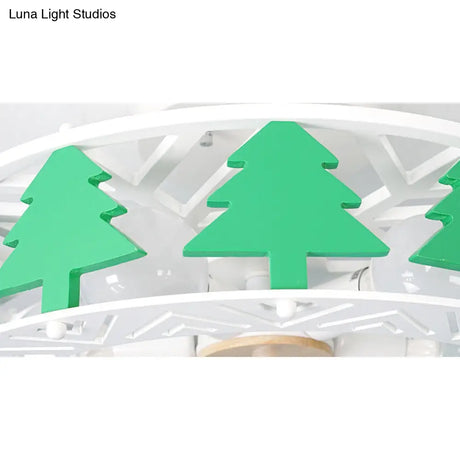 Modern White Semi-Flush Ceiling Light With Green Tree Design