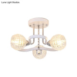 Modern White Semi-Flush Mount Ceiling Light With Lattice Glass Crystal Drop And 3/5 Lights