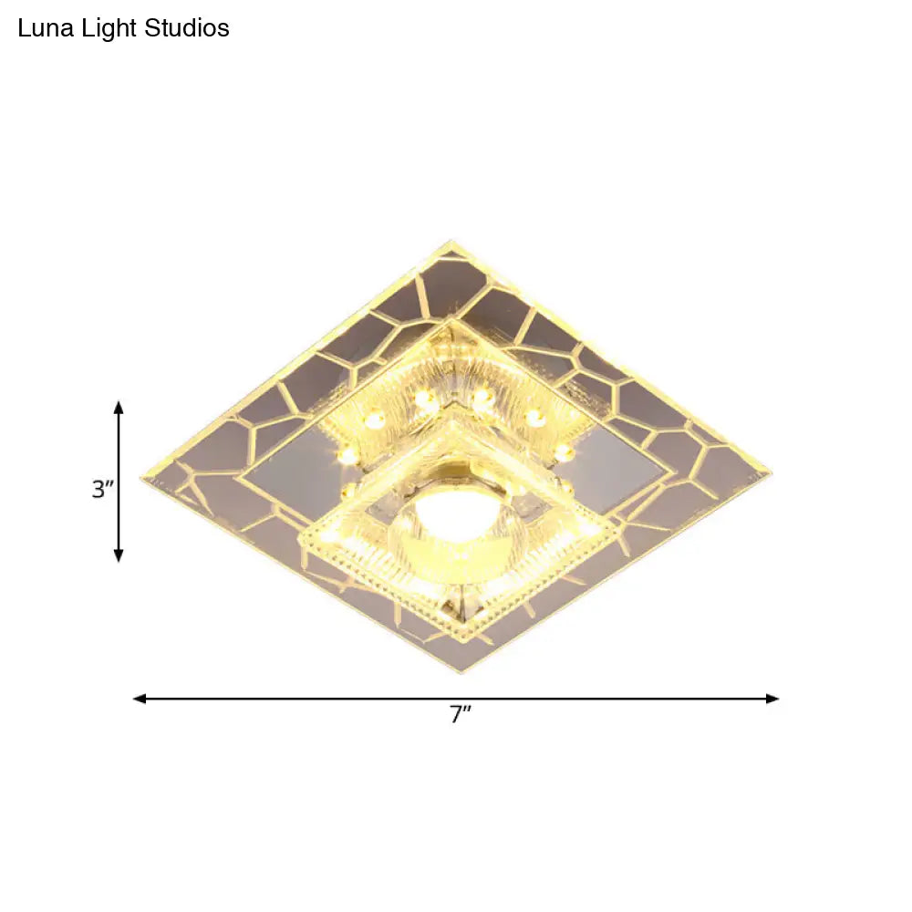 Modern White Square Flushmount Led Ceiling Light With Clear Prism Crystal For Corridors