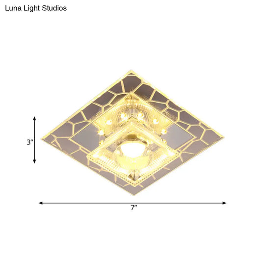 Modern White Square Flushmount Led Ceiling Light With Clear Prism Crystal For Corridors