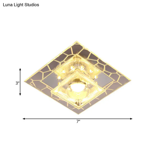 Modern White Square Flushmount Led Ceiling Light With Clear Prism Crystal For Corridors