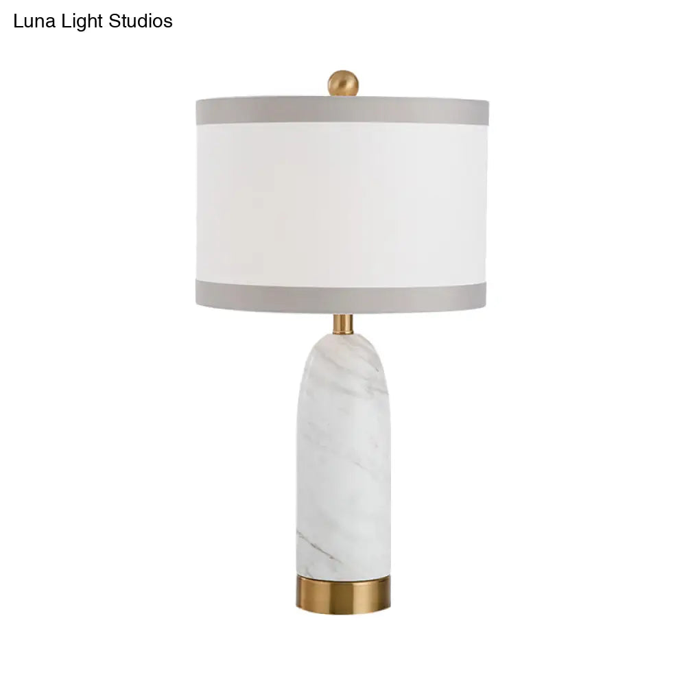 Modern White Table Lamp: Stylish 1-Head Dining Room Task Light With Cylindrical Fabric Shade