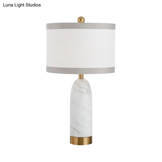 Modern White Table Lamp: Stylish 1-Head Dining Room Task Light With Cylindrical Fabric Shade