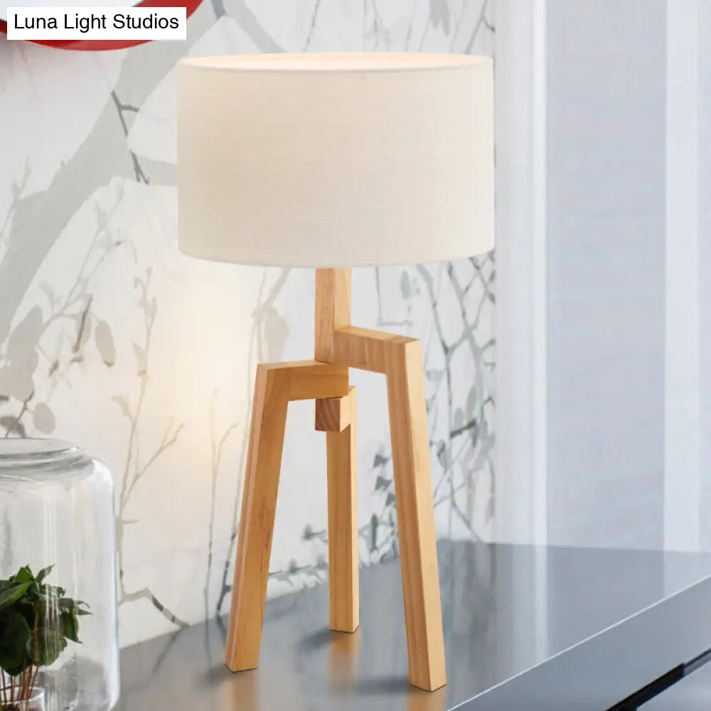 Modern White Table Lamp With Drum Fabric Shade - Sleek Bedside Task Lighting