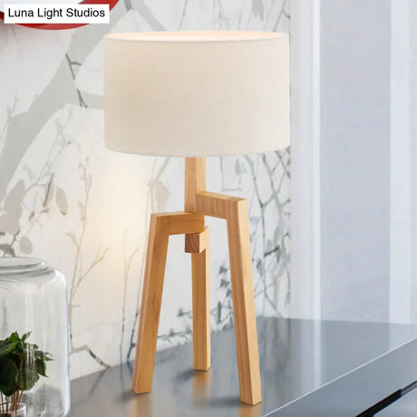 Modern White Table Lamp With Drum Fabric Shade - Sleek Bedside Task Lighting