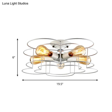 Modern Wire Caged Bloom-Shaped Ceiling Light - 5-Light Semi-Flush Mount In White For Bedroom