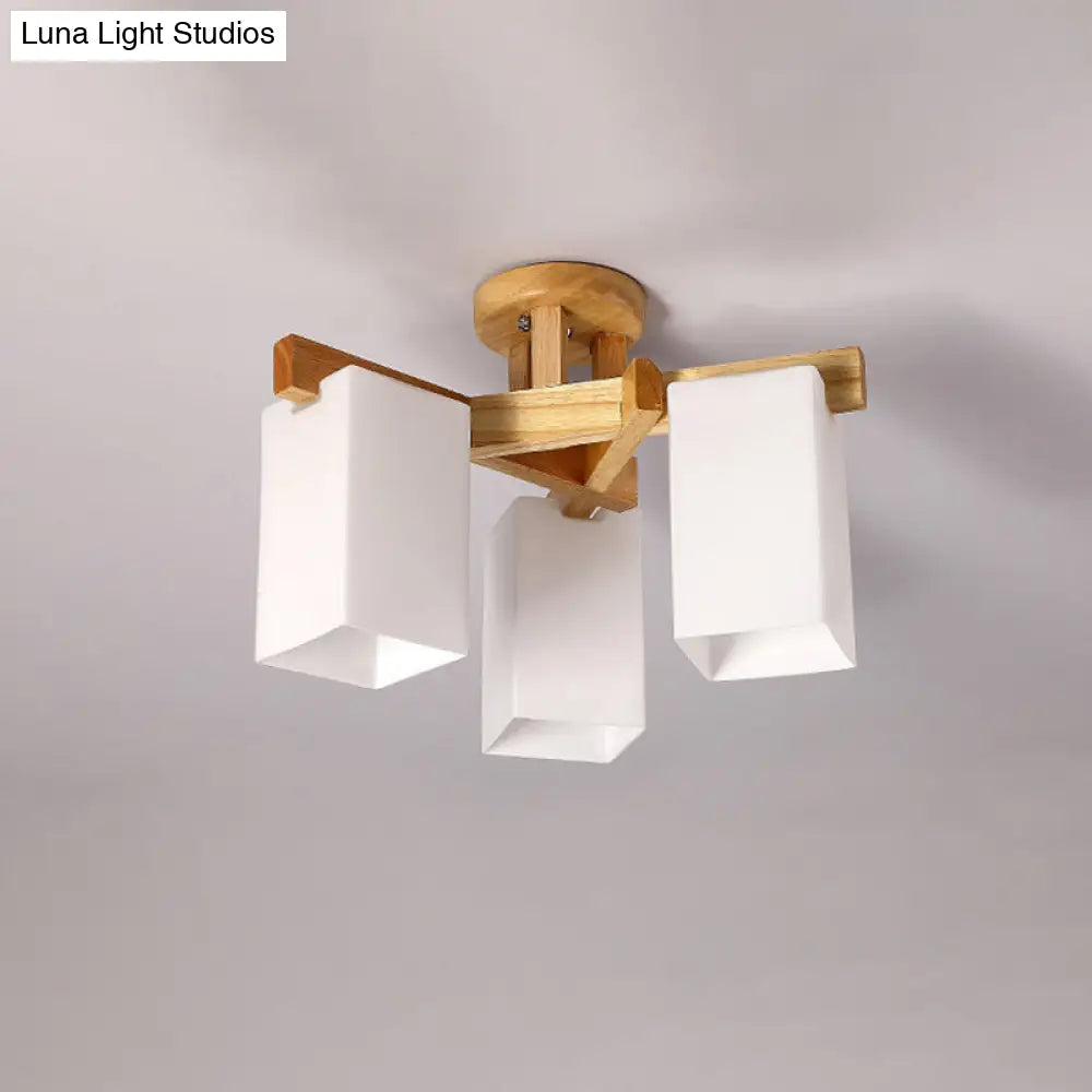 Modern Wood And Glass Semi Flush Chandelier For Living Room 3 /