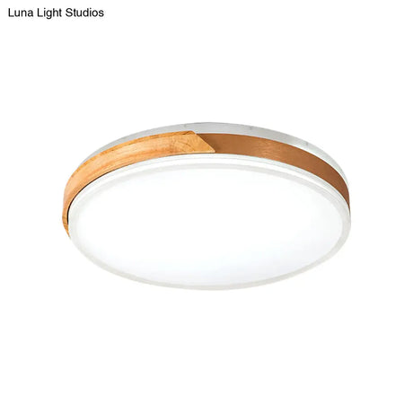 Modern Wood And Iron Ceiling Light Flush Mount In White/Gold - Warm White Indoor Fixture