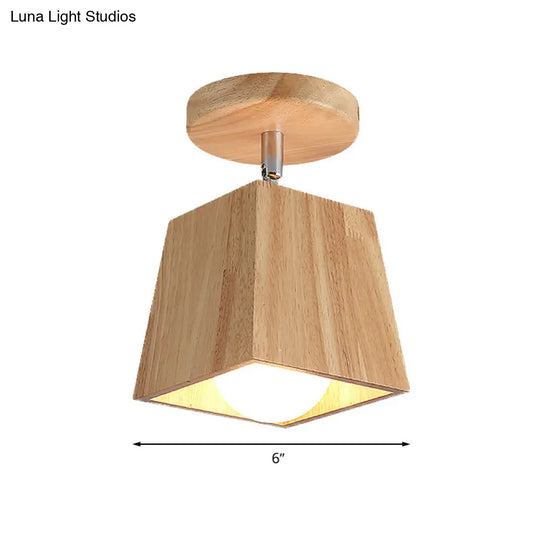 Modern Wood Ceiling Mounted Rotatable Square Foyer Semi Flush Light Fixture