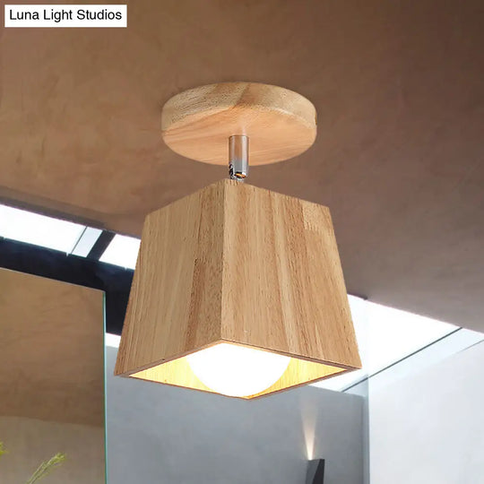 Modern Wood Ceiling Mounted Rotatable Square Foyer Semi Flush Light Fixture