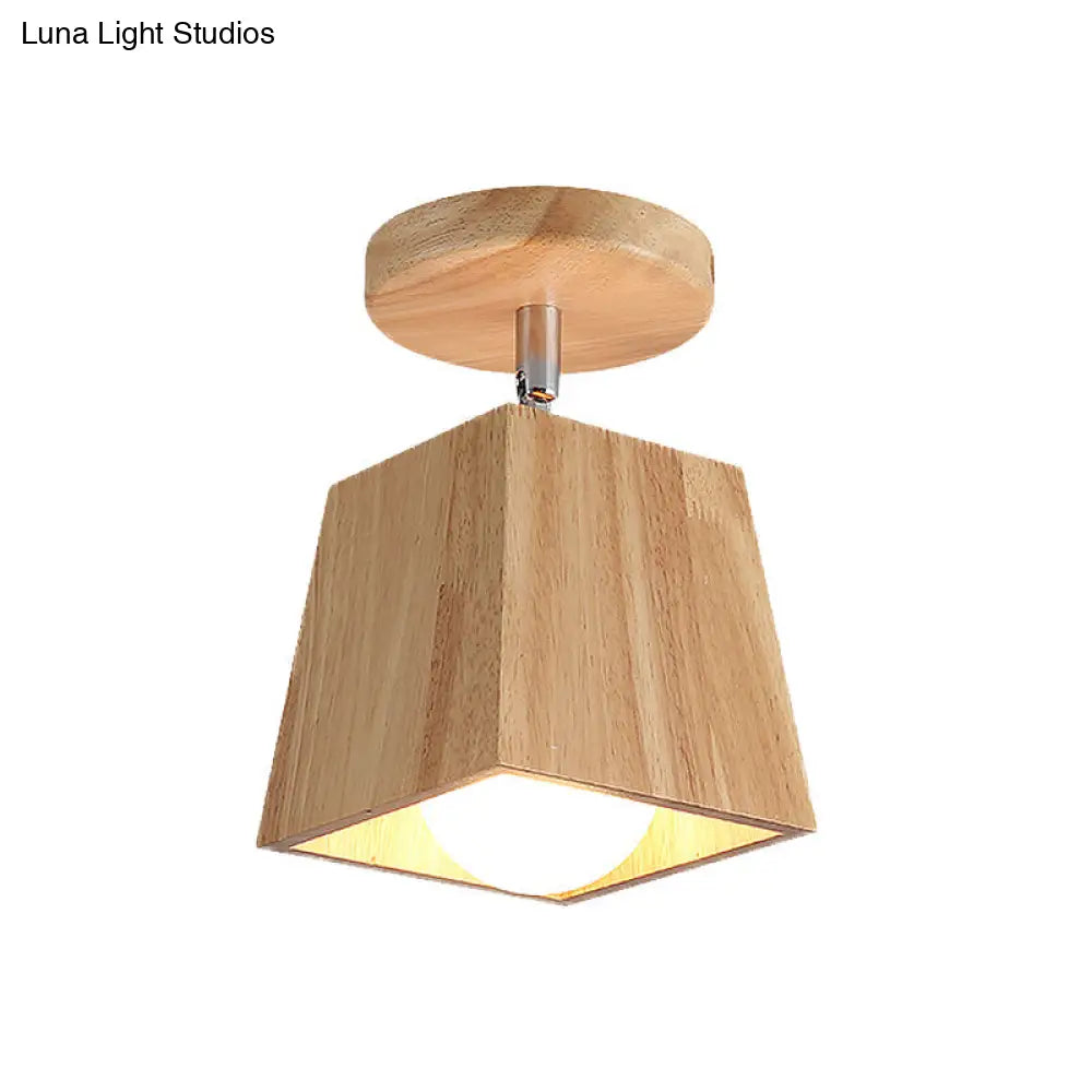 Modern Wood Ceiling Mounted Rotatable Square Foyer Semi Flush Light Fixture