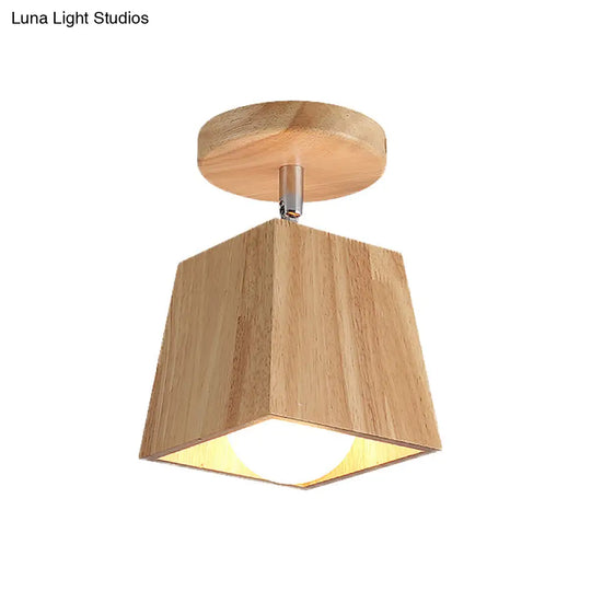 Modern Wood Ceiling Mounted Rotatable Square Foyer Semi Flush Light Fixture