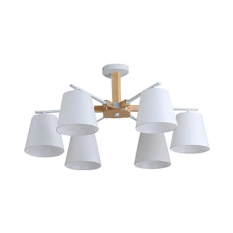 Modern Wood Ceiling Pendant With Tapered Fabric Shade - Available 3/6 Heads For Living Room