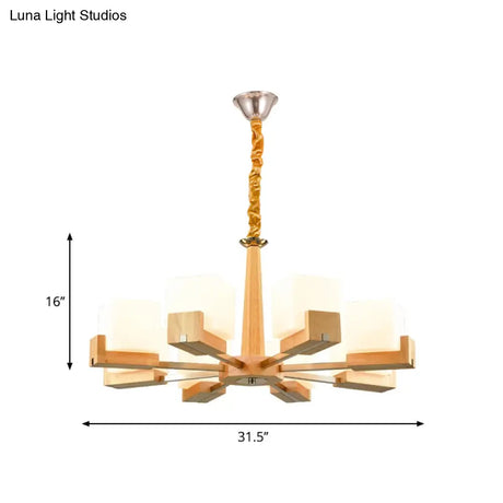 Modern Wood Cube Chandelier With Multiple Bulbs For Bedroom