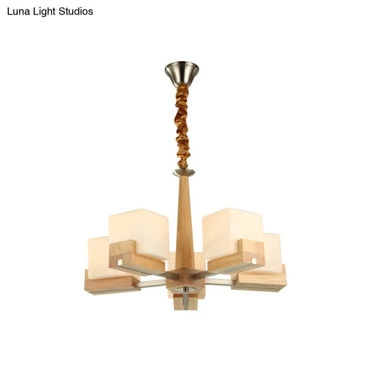 Contemporary Wood Cube Acrylic Chandelier - Radial Hanging Light Fixture (3/5/8 Bulbs) For Bedroom