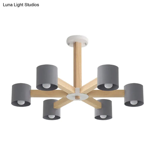 Modern Wood Cylindrical Kids Bedroom Pendant Light With Shade - Ceiling Chandelier