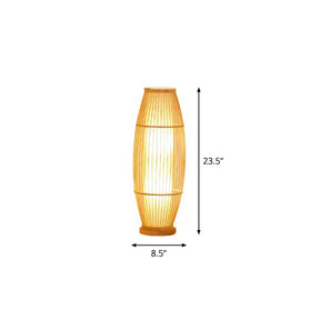 Modern Wood Floor Lamp With Oval Bamboo Cage Shade - 1-Head Living Room Light / 23.5