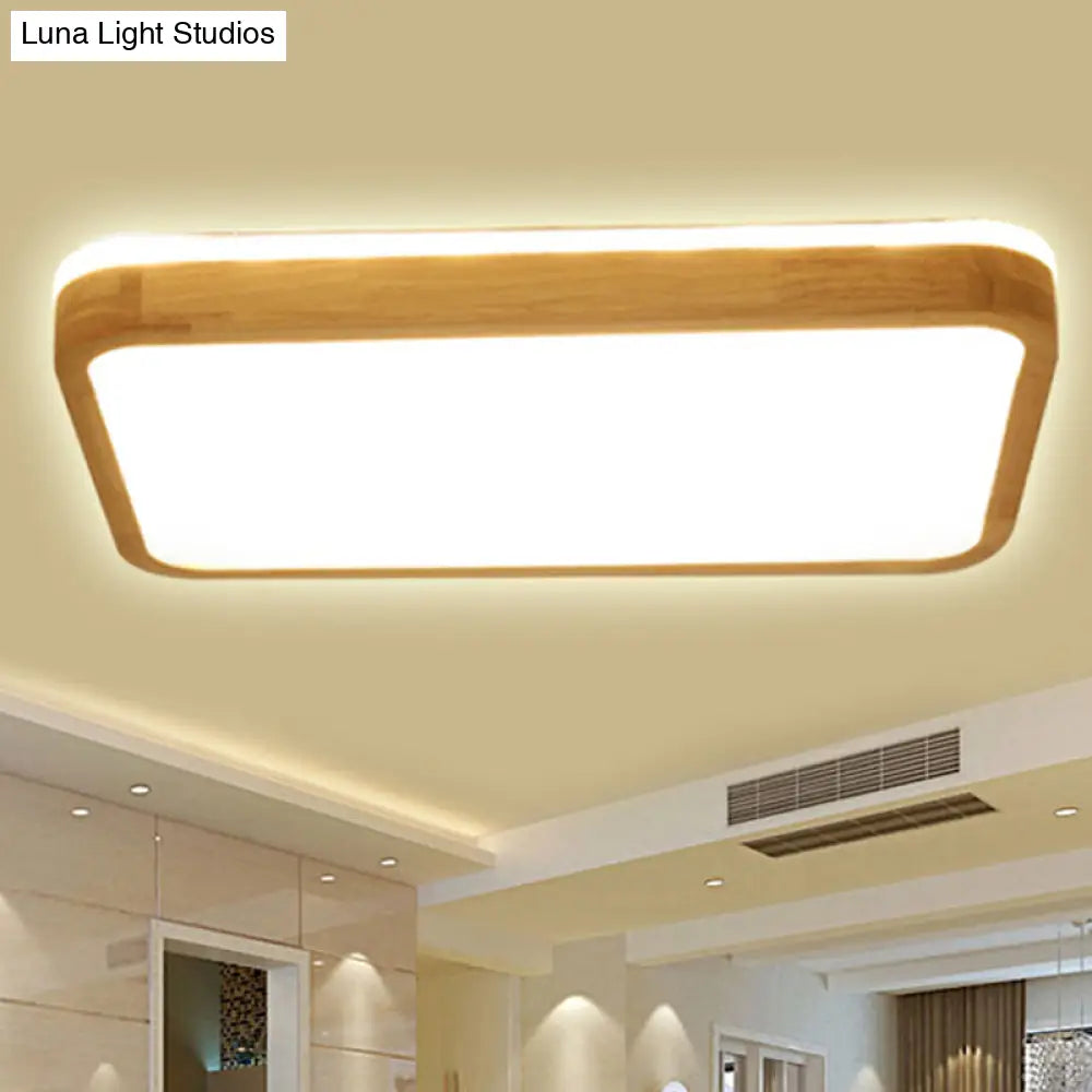 Modern Wood Flush Mount Led Lamp With Frosted Diffuser - Beige Natural Light Multiple Sizes