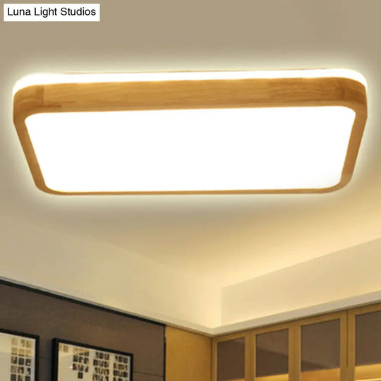 Modern Wood Flush Mount Led Lamp With Frosted Diffuser - Beige Natural Light Multiple Sizes