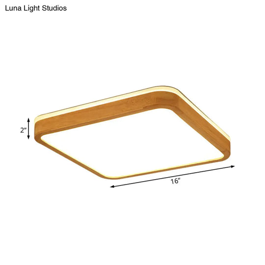 Modern Wood Flush Mount Led Lamp With Frosted Diffuser - Beige Natural Light Multiple Sizes