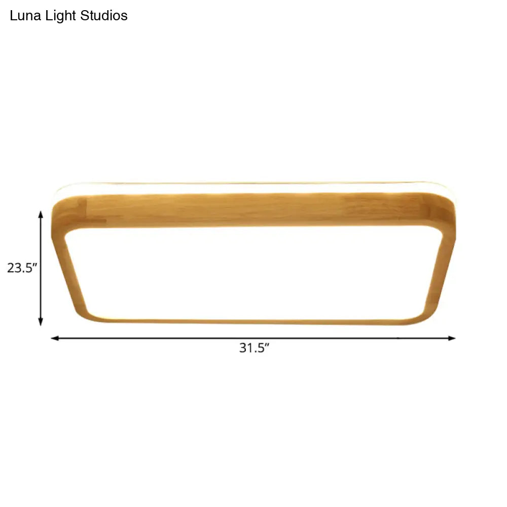 Modern Wood Flush Mount Led Lamp With Frosted Diffuser - Beige Natural Light Multiple Sizes