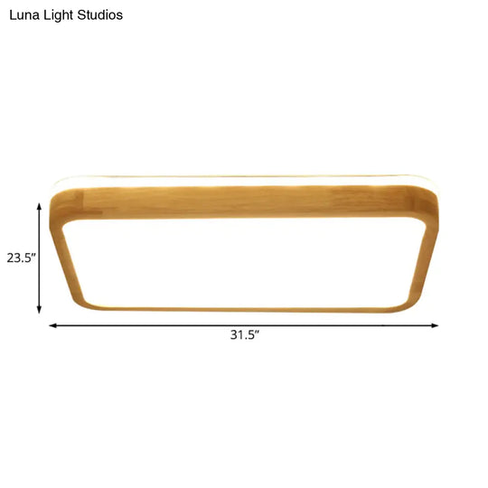 Modern Wood Flush Mount Led Lamp With Frosted Diffuser - Beige Natural Light Multiple Sizes