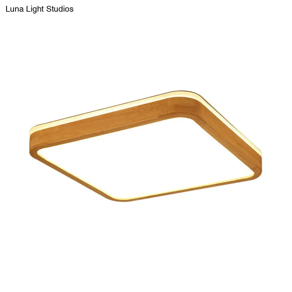 Modern Wood Flush Mount Led Lamp With Frosted Diffuser - Beige Natural Light Multiple Sizes
