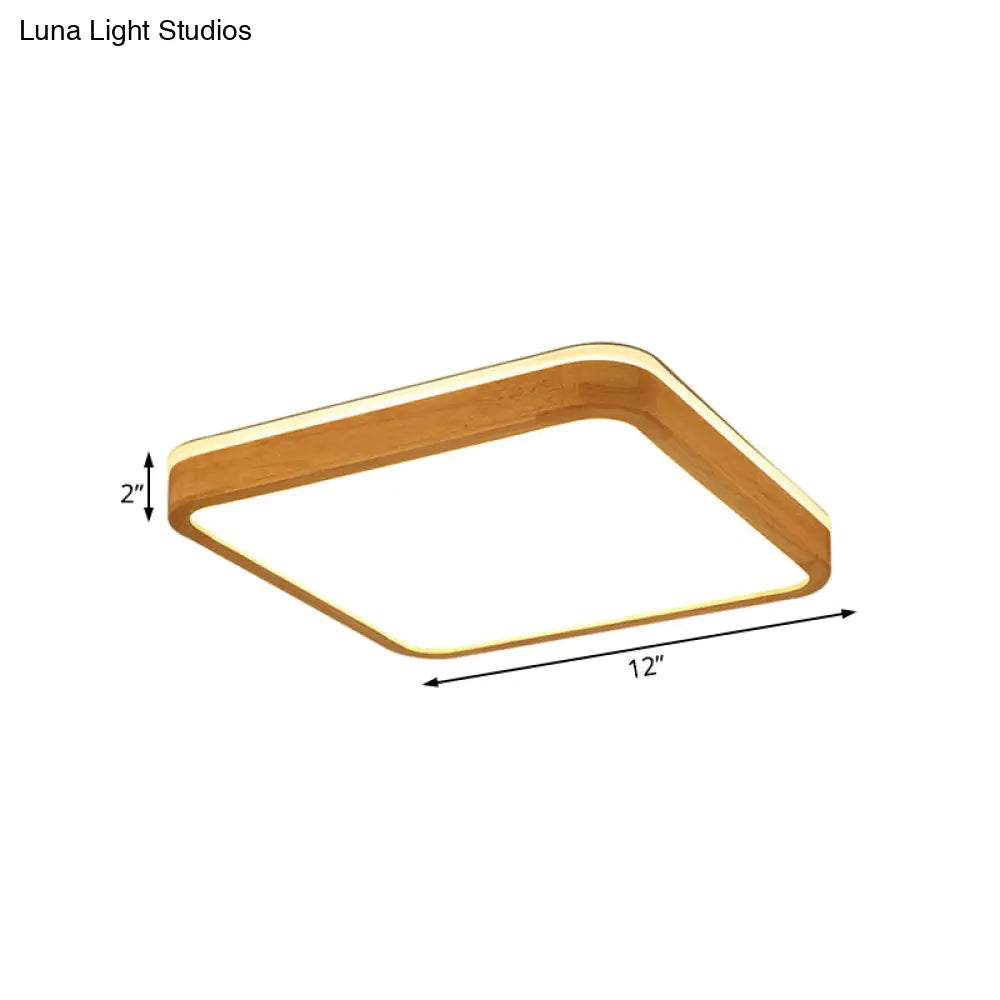 Modern Wood Flush Mount Led Lamp With Frosted Diffuser - Beige Natural Light Multiple Sizes