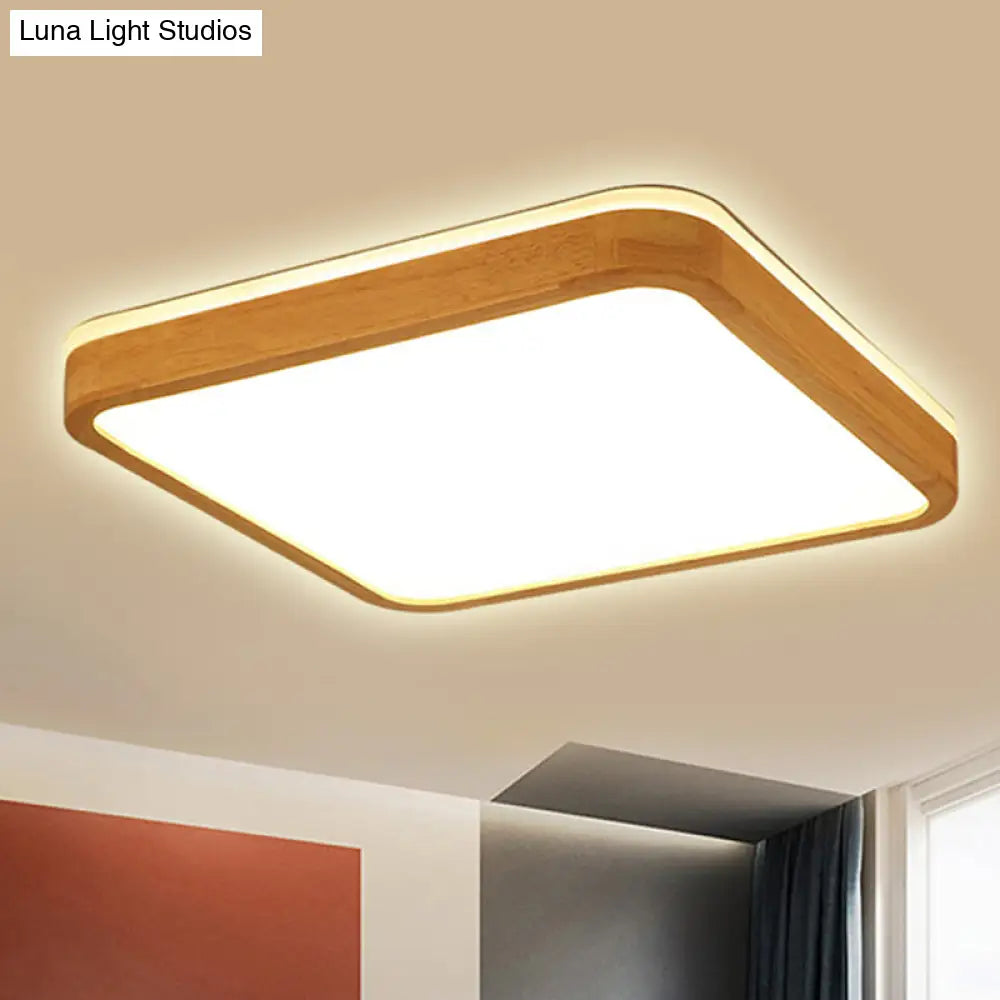 Modern Wood Flush Mount Led Lamp With Frosted Diffuser - Beige Natural Light Multiple Sizes