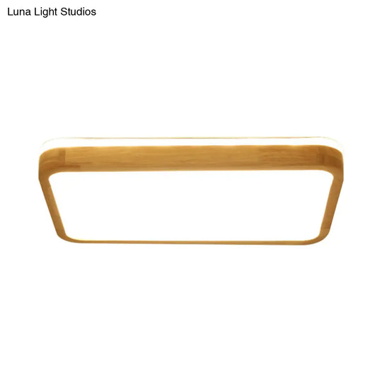 Modern Wood Flush Mount Led Lamp With Frosted Diffuser - Beige Natural Light Multiple Sizes