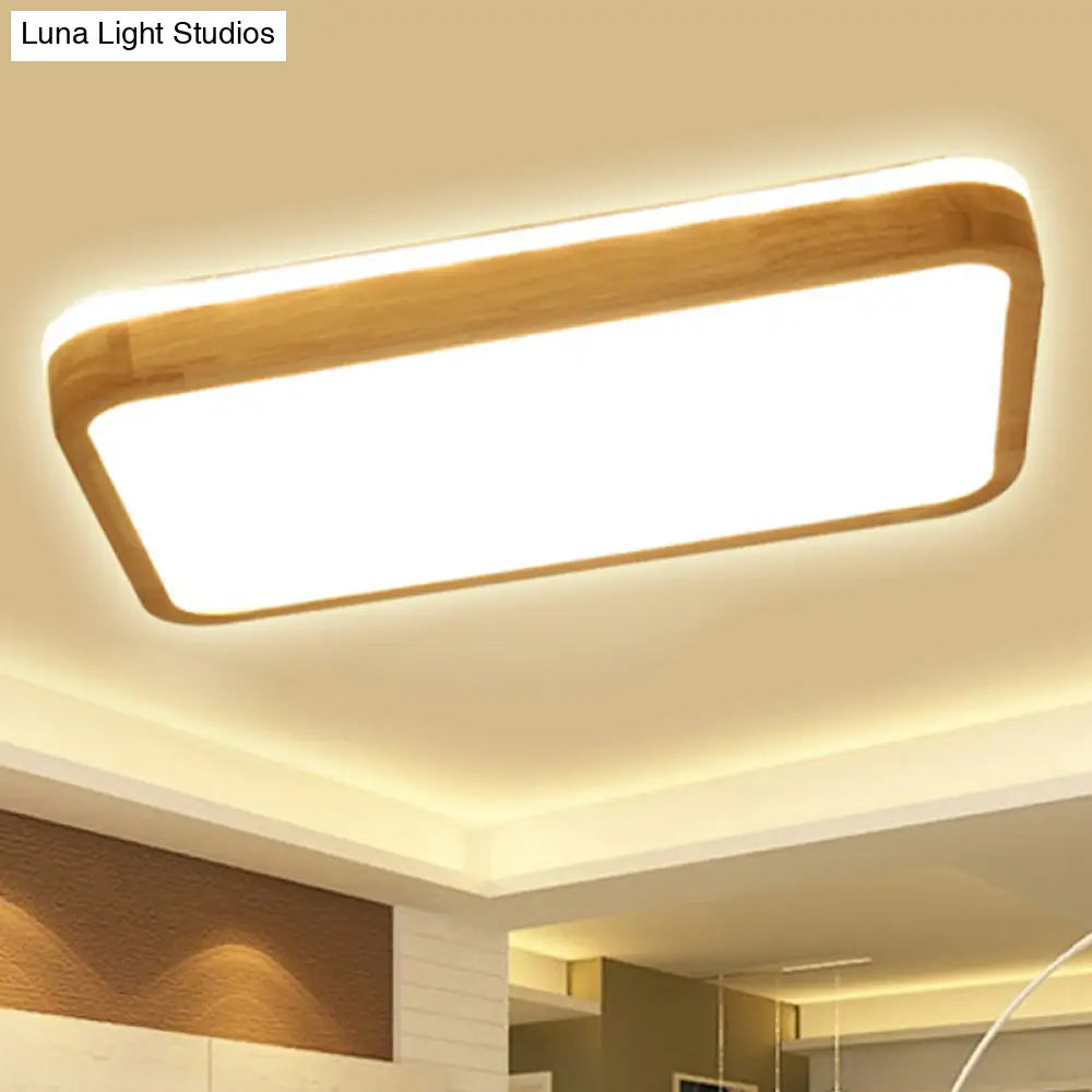 Modern Wood Flush Mount Led Lamp With Frosted Diffuser - Beige Natural Light Multiple Sizes