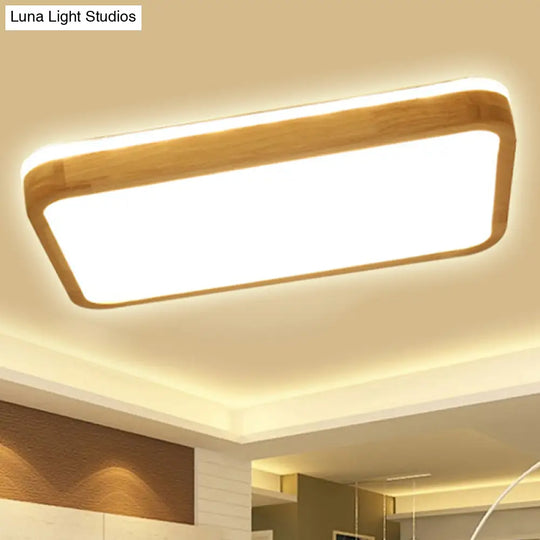 Modern Wood Flush Mount Led Lamp With Frosted Diffuser - Beige Natural Light Multiple Sizes