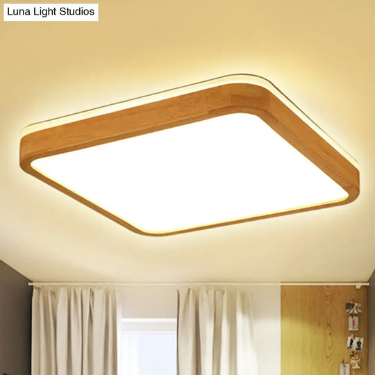 Modern Wood Flush Mount Led Lamp With Frosted Diffuser - Beige Natural Light Multiple Sizes
