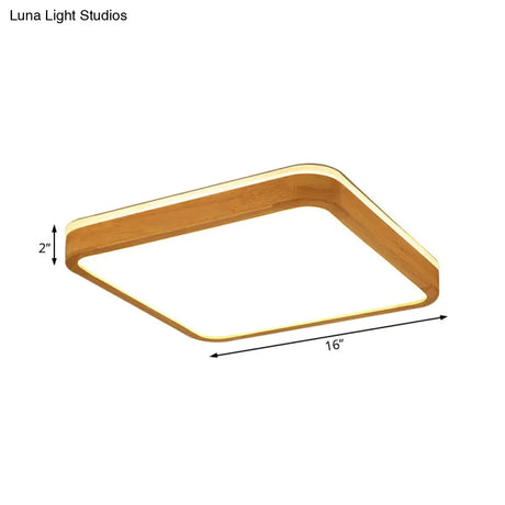 Modern Wood Flush Mount Led Lamp With Frosted Diffuser - Beige Natural Light Multiple Sizes