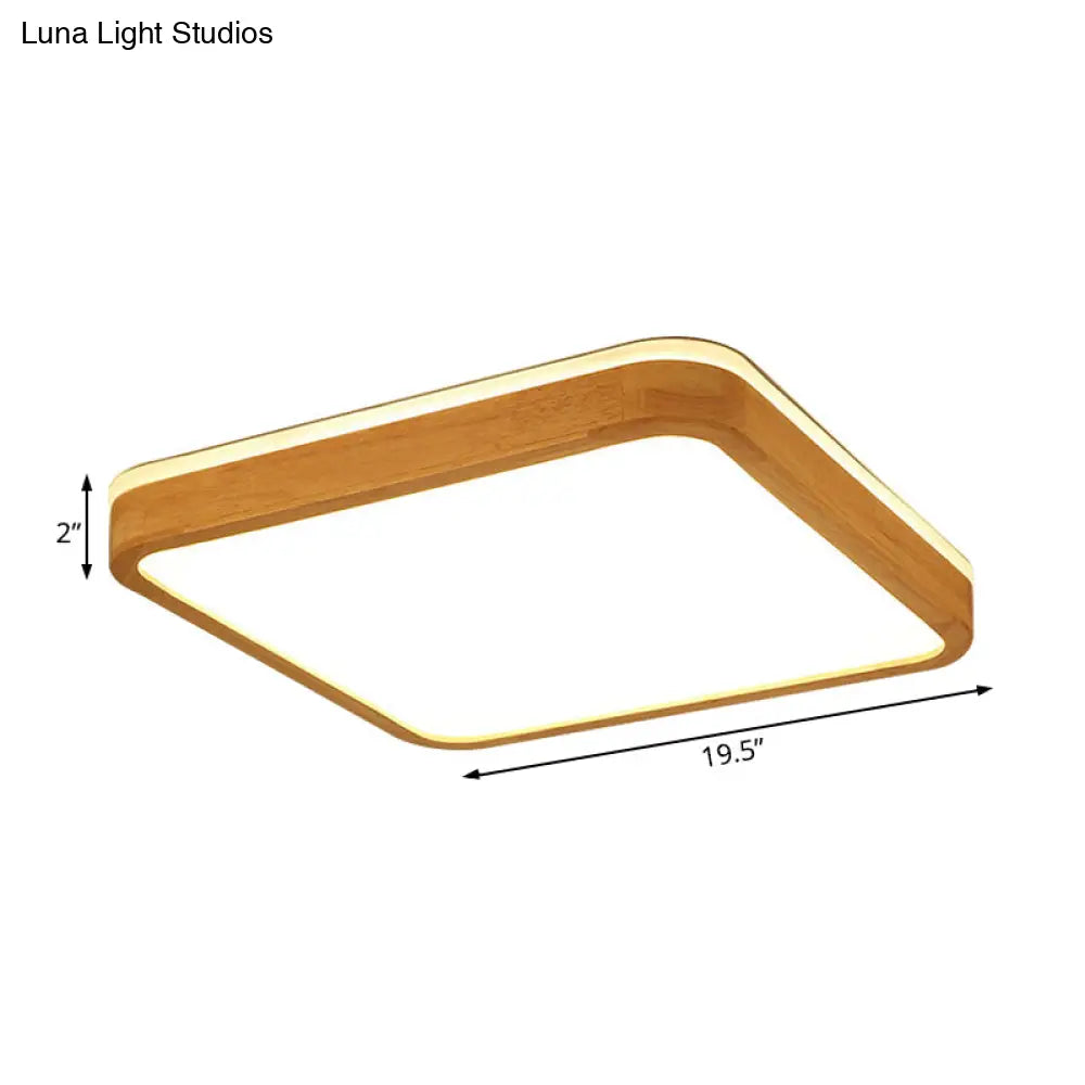 Modern Wood Flush Mount Led Lamp With Frosted Diffuser - Beige Natural Light Multiple Sizes