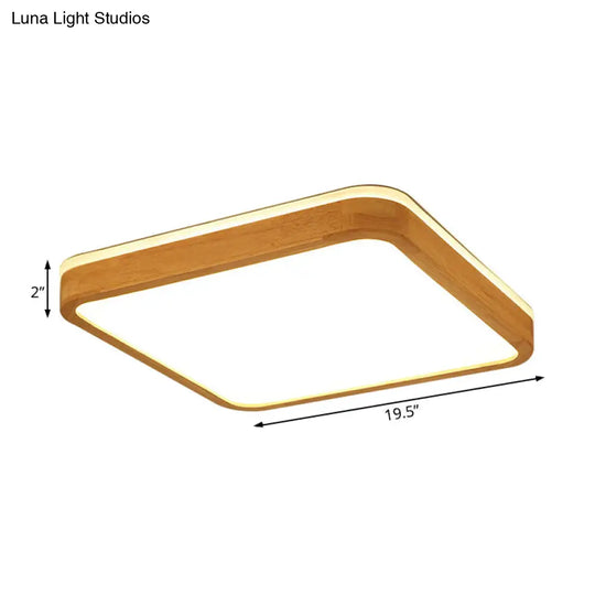 Modern Wood Flush Mount Led Lamp With Frosted Diffuser - Beige Natural Light Multiple Sizes