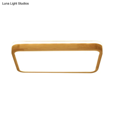 Modern Wood Flush Mount Led Lamp With Frosted Diffuser - Beige Natural Light Multiple Sizes