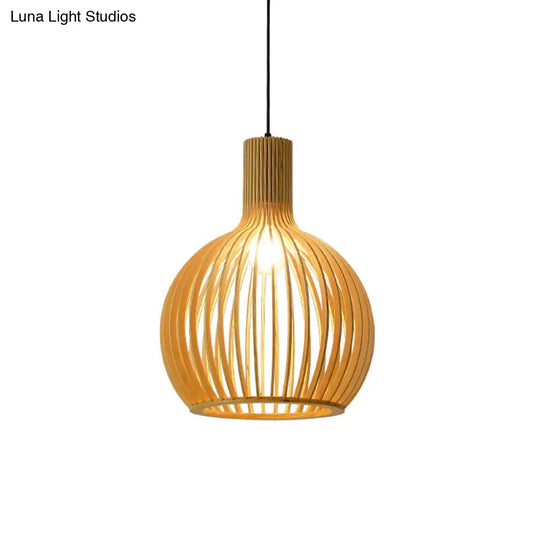 Modern Wood Geometrical Single Pendant Ceiling Light For Restaurants