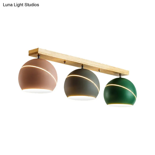 Modern Wood Island Ceiling Light Fixture - Dome Metal Lampshade 3 Heads Semi Flush For Study Room