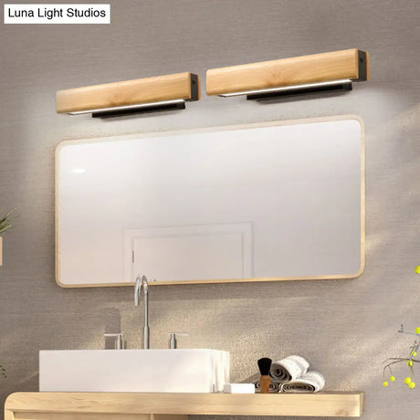 Modern Wood Led Sconce Vanity Light - Rectangular Bathroom Lighting Fixture
