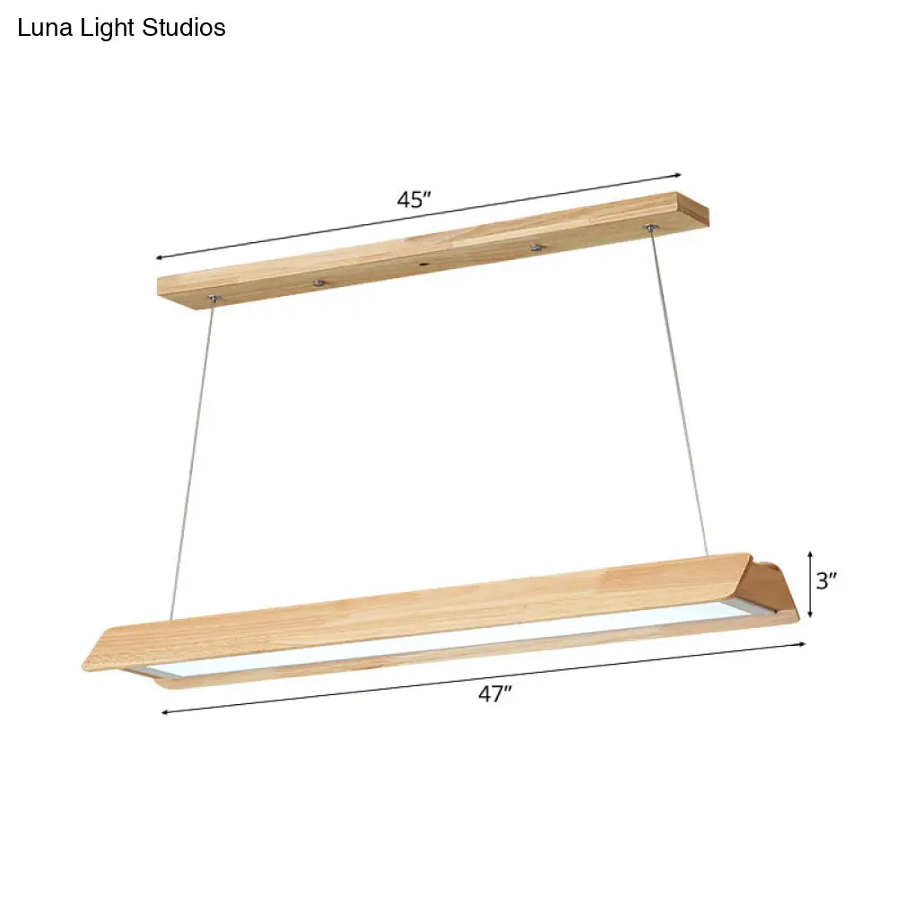 Modern Wood Linear Led Pendant Light Fixture - 25.5/37.5/47 Wide Single Warm/White Dining Room