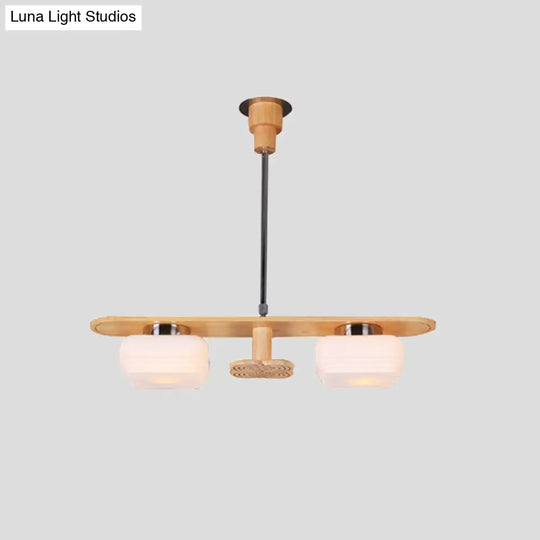 Modernist Wood Pendant Chandelier With Rectangular Frame 2 Lights Square Cream Glass Shade - Ideal