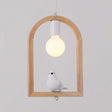 Modern Wood Pendant Lamp With Arch Shelf And Hanging Light In Beige / Bird