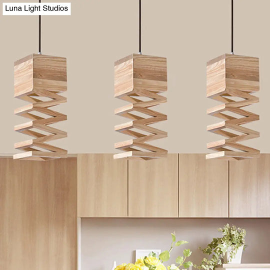 Modern Wood Pendant Light In Beige For Living Room Ceiling - Head Frame Fixture