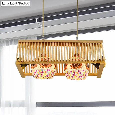 Modern Wood Pendant Light In Roof Shape Beige Hanging Fixture 16/19.5 Width