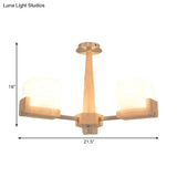 Modern Wood Radial Semi Flush Ceiling Lamp With White Glass Shade - 3/5/8 Lights Beige Fixture