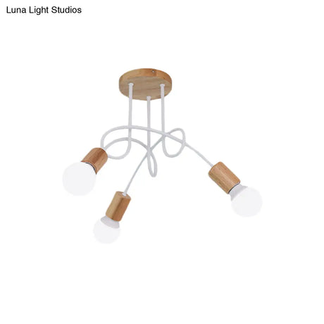 Modern Wood Semi Flush Mount Ceiling Light With Twisted Design For Bedroom