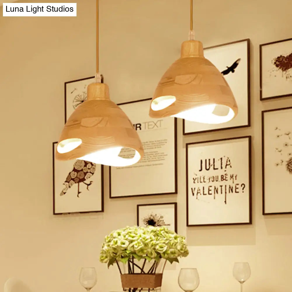 Modern Wood Shade Pendant Light Fixture With Flared Beige Design