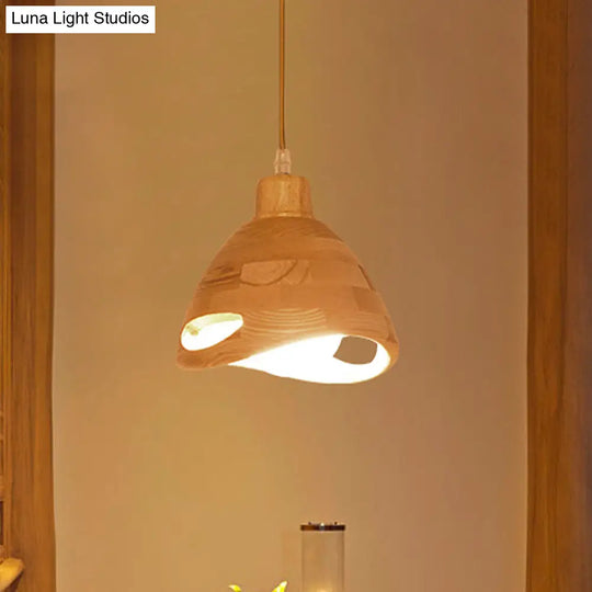 Modern Wood Shade Pendant Light Fixture With Flared Beige Design